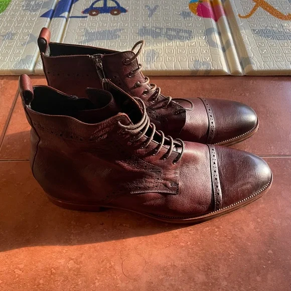 Frasoicus Brown Leather Oxford Ankle Boot FRASOICUS Mens Dress Shoes Genuine Leather Oxford Formal  main image 3
